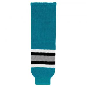 HS630 Knitted Striped Hockey Socks - San Jose Teal - Front