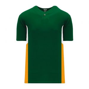 BA1763 One Button Baseball Jersey - Dark Green/Gold/White - Front